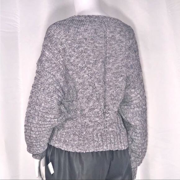 Blue Life Grey Heather Balloon Sleeves Scoop Neck Sweater Ribbed & Open Knit SzM - Picture 5 of 11